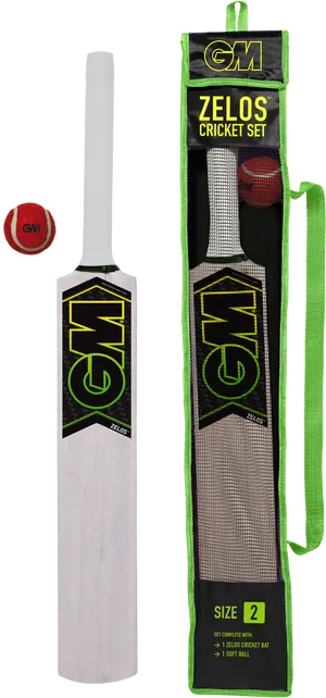 G M Zelos Cricket Batand Ball Set PNG image