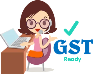 G S T Ready Cartoon Businesswoman Desk PNG image