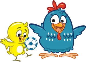 Galinha_ Pintadinha_and_ Friend_ Playing_ Soccer PNG image