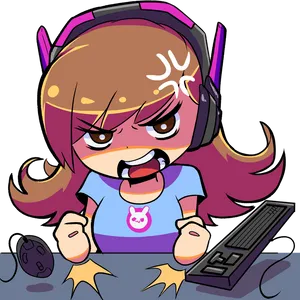 Gamer Girl Cartoon Rage PNG image