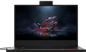 Gaming Laptopwith Futuristic Spaceship Wallpaper PNG image