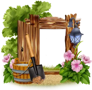 Garden Framewith Toolsand Flowers PNG image
