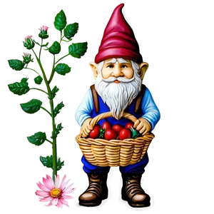 Garden Gnome With Basket PNG Dra