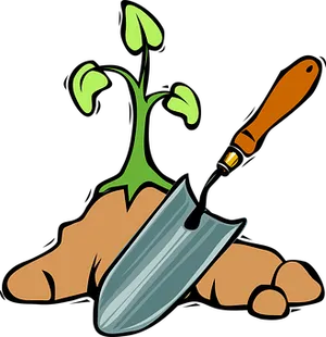 Gardening Spadeand Seedling Graphic PNG image