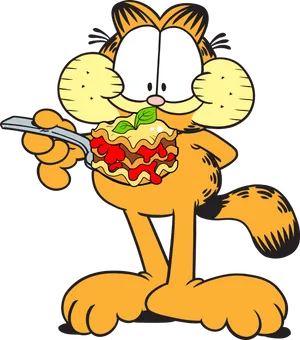 Garfield_ Enjoying_ Lasagna PNG image
