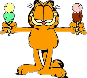 Garfield Holding Ice Cream Cones PNG image