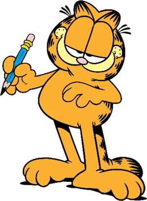 Garfield Holding Pencil Illustration PNG image
