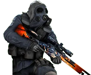 Gas Mask Soldierwith Rifle PNG image
