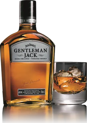 Gentleman Jack Whiskey Bottleand Glass PNG image