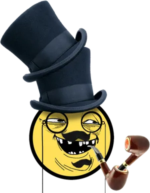 Gentleman Trollfacewith Pipeand Top Hat PNG image