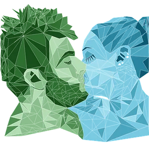 Geometric Couple Kiss PNG image