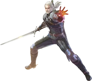 Geralt_with_ Sword_and_ Magic PNG image