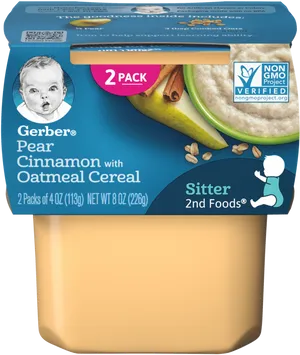 Gerber Pear Cinnamon Oatmeal Cereal Packaging PNG image