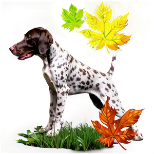German Shorthaired Pointer With Leaves PNG Syh