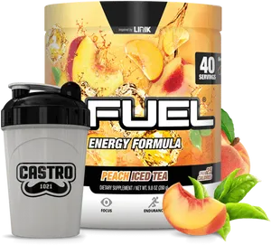 Gfuel Peach Iced Tea Energy Formulawith Shaker PNG image