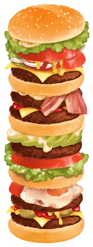 Giant Stacked Hamburger Illustration PNG image