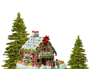 Gingerbread_ House_with_ Christmas_ Trees_and_ Snowfall