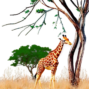 Giraffe Under Acacia Tree PNG 05062024