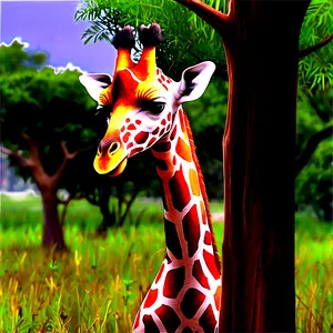 Giraffe Under Acacia Tree PNG 82