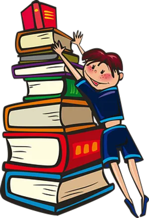 Girl Climbing Book Pile