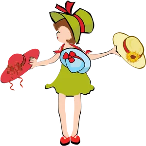 Girl Holding Two Hats Illustration PNG image