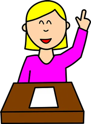 Girl Raising Handat Desk