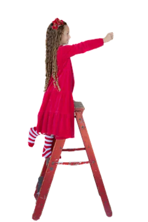 Girl Reaching From Ladder Christmas Theme