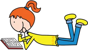 Girl Reading Book Cartoon