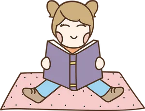 Girl Reading Book Cartoon PNG image