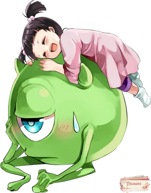 Girl Restingon Mike Wazowski PNG image