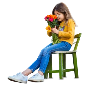 Girl With Flowers PNG Bbn