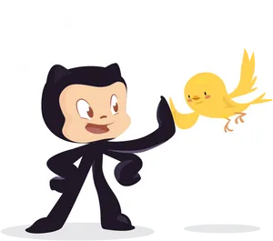 Git Hub Mascotand Bird Friendly Interaction PNG image