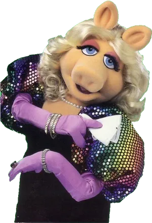 Glamorous Piggy Puppet Portrait PNG