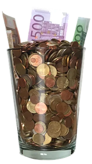 Glass Jar Fullof Coinsand Banknotes PNG image