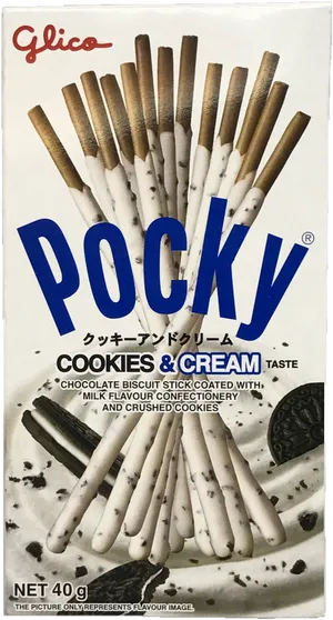 Glico Pocky Cookiesand Cream Flavor Packaging PNG image