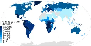 Global Christian Population Percentage Map PNG image