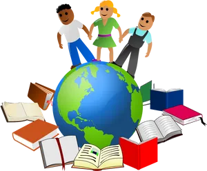 Global Education Cartoon Characters PNG image