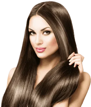 Glossy Brunette Hair Model PNG image