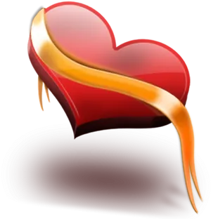 Glossy3 D Heartwith Golden Ribbon PNG