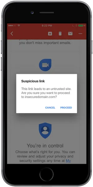 Gmail Suspicious Link Warningon Phone PNG