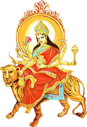 Goddess Durgaon Tiger Illustration PNG image