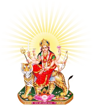 Goddess Durgaon Tigerwith Weapons PNG image