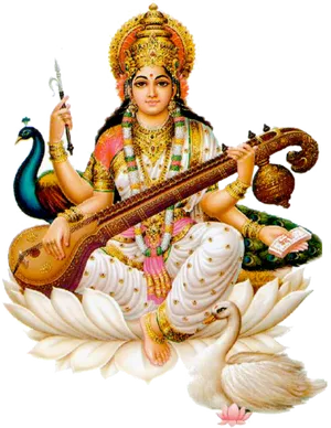 Goddess_ Saraswati_ Seated_on_ Lotus PNG image