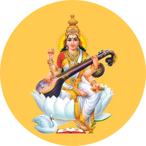 Goddess Saraswati Seatedon Lotus PNG