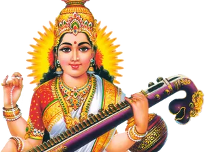 Goddess Saraswati Traditional Art PNG image