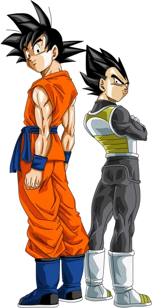 Gokuand Vegeta Standing Backto Back PNG image