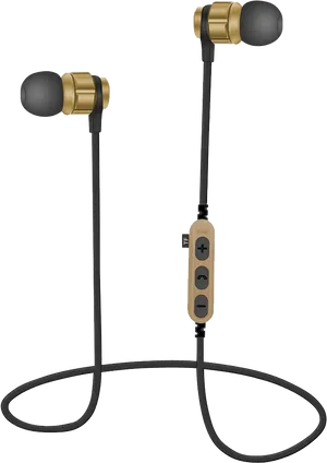 Gold Black Wired Earbudswith Inline Control PNG