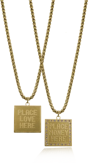 Gold Chain Necklaceswith Loveand Money Pendants PNG image