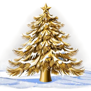 Gold Christmas Tree In Snowy Scene PNG Irv PNG