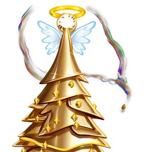 Gold Christmas Tree With Angel Topper PNG Wer14 PNG